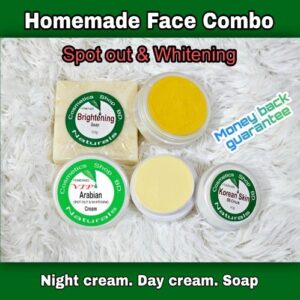 Spot Out & Whitening Combo
Day cream. Night cream. Soap